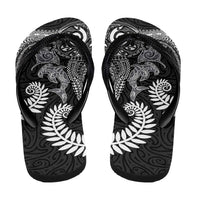 Aotearoa Maori Sea Animals Tribal Flip Flops Manta Ray and Shark Moko Pattern Black Color
