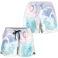 Aotearoa Maori Sea Animals Tribal Shorts for Women Manta Ray and Shark Moko Pattern Sweet Pastel