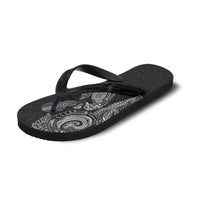 Aotearoa Moko Tribal Tattoo Flip Flops New Zealand Maori Penguin and Fantail Black Color