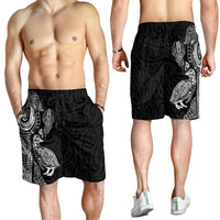 Aotearoa Moko Tribal Tattoo Shorts for Men New Zealand Maori Penguin and Fantail Black Color LT03 - Polynesian Pride