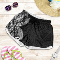 Aotearoa Moko Tribal Tattoo Shorts for Women New Zealand Maori Penguin and Fantail Black Color LT03 Black - Polynesian Pride
