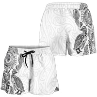 Aotearoa Moko Tribal Tattoo Shorts for Women New Zealand Maori Penguin and Fantail White Color