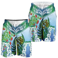 Aotearoa New Zealand Natural Plants Shorts for Men Pohutukawa with Silver Ferns Koru Frond Maori Tattoos LT03 - Polynesian Pride