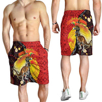Australia and Papua New Guinea Together Shorts for Men Bird-of-paradise and Kangaroo with Oro Tapa and Aboriginal Art Motifs LT03 - Polynesian Pride