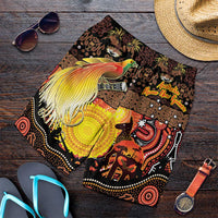 Australia and Papua New Guinea Together Shorts for Men Kangaroo Aboriginal Art and Bird-of-paradise Oro Tribal Motifs LT03 Black - Polynesian Pride