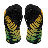 Australia New Zealand Rugby Flip Flops Gradient Aboriginal Wallabies and Maori Black Fern - Polynesian Pride