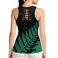 Australia New Zealand Rugby Hollow Tank Top Green Aboriginal Wallabies and Maori Black Fern - Polynesian Pride
