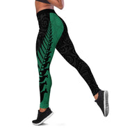 Australia New Zealand Rugby Leggings Green Aboriginal Wallabies and Maori Black Fern - Polynesian Pride