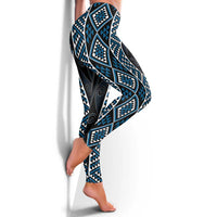 Azure Tukutuku Pattern Aotearoa Leggings Niho Taniwha and Puhoro Motifs