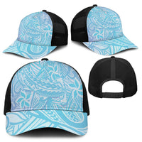 Baby Blue Gradient Polynesia Mesh Trucker Cap Hawaiian Tribal Hammerhead Shark Tattoo - Polynesian Pride