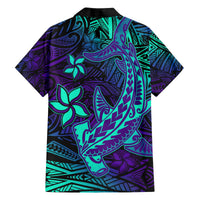 Purple Polynesian Family Matching Outfits Off Shoulder Maxi Dress And Hawaiian Shirt Tribal Hammerhead Shark LT14 - Polynesian Pride