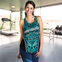 Basketball New Zealand Women Racerback Tank Teal Maori Ta Moko Indigenous - Polynesian Pride