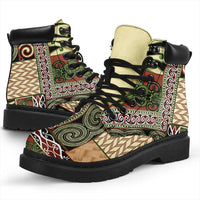 Beige Aotearoa Kowhaiwhai Pattern All Season Boots NZ Maori Quilt Style - Polynesian Pride