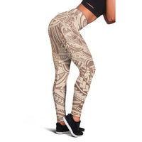 Beige Gradient Polynesia Leggings Hawaiian Tribal Hammerhead Shark Tattoo - Polynesian Pride
