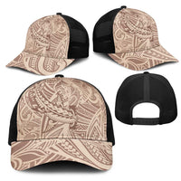 Beige Gradient Polynesia Mesh Trucker Cap Hawaiian Tribal Hammerhead Shark Tattoo - Polynesian Pride