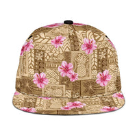 Beige Hawaii Hibiscus With Tropical Flowers Motifs Snapback Cap - Polynesian Pride