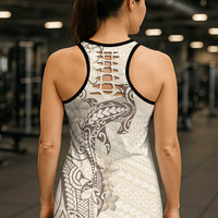 Beige Hawaii Hollow Tank Top Hammerhead Shark Tattoo Curve Polynesian - Polynesian Pride