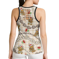 Beige Palaka Hawaii Mele Kalikimaka Hollow Tank Top Ohia Lehua Shell Leis Funny Gingerbread Santa - Polynesian Pride