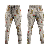 Beige Palaka Hawaii Mele Kalikimaka Jogger Pants Ohia Lehua Shell Leis Funny Gingerbread Santa - Polynesian Pride