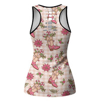 Beige Paniolo Palaka Hawaiian Cowgirl Christmas Hollow Tank Top - Polynesian Pride