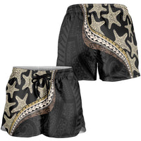 Beige Polynesian Starfish Unique Pattern Shorts for Women
