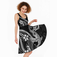 Black Aloha Hawaii Midi Dress Polynesian Shark Tattoo With Plumeria LT14 - Polynesian Pride