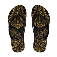 Black and Gold Polynesia Flip Flops Plumeria Tattoo With Polynesian Pattern - Polynesian Pride