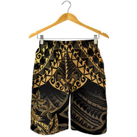 Black and Gold Polynesia Shorts for Men Plumeria Tattoo With Polynesian Pattern - Polynesian Pride