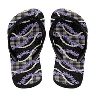 Black Hawaii Palaka Honohono Pikake Flip Flops Hawaiian Orchid Lei Polynesian Pattern - Polynesian Pride