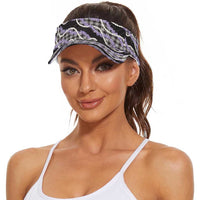 Black Hawaii Palaka Honohono Pikake Sun Visor Cap Hawaiian Orchid Lei Polynesian Pattern