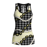 Black Palaka Hawaii Hollow Tank Top Kukui Nut Pikake Lei Hawaiian Tapa Pattern - Polynesian Pride