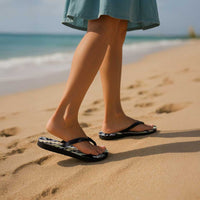 Black Palaka Hawaii Leis Flip Flops Hawaiian-plaid Elegant Tropical Vibes - Polynesian Pride