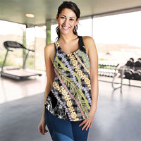 Black Palaka Hawaii Leis Women Racerback Tank Hawaiian-plaid Elegant Tropical Vibes - Polynesian Pride