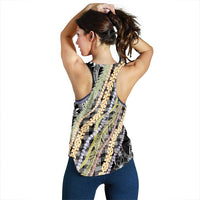 Black Palaka Hawaii Leis Women Racerback Tank Hawaiian-plaid Elegant Tropical Vibes - Polynesian Pride