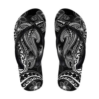 Black Polynesia Shark Tattoo Flip Flops Polynesian Plumeria - Polynesian Pride