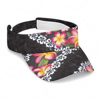 Black Polynesia Sun Visor Cap Plumeria With Hibiscus Pattern Tropical Vibes LT14 Universal Fit Black - Polynesian Pride