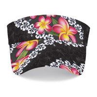 Black Polynesia Sun Visor Cap Plumeria With Hibiscus Pattern Tropical Vibes LT14 - Polynesian Pride