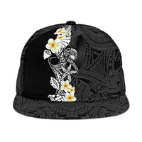 Black Samoa Tattoo Snapback Cap Plumeria Samoan Ocean Tatau Pattern - Polynesian Pride