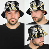 Black Tropical Hawaii Bucket Hat Seamless Monstera Plumeria Hawaiian Pattern - Polynesian Pride