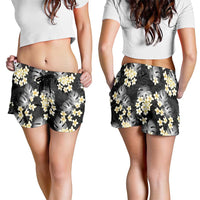 Black Tropical Hawaii Shorts for Women Seamless Monstera Plumeria Hawaiian Pattern - Polynesian Pride