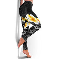 Black Tropical Plumeria With Galaxy Polynesian Art Leggings - Polynesian Pride