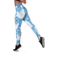 Blue Aloha Hawaii Leggings Monstera Hibiscus Plumeria Seamless Vibes - Polynesian Pride