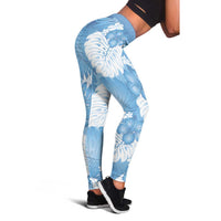 Blue Aloha Hawaii Leggings Monstera Hibiscus Plumeria Seamless Vibes - Polynesian Pride
