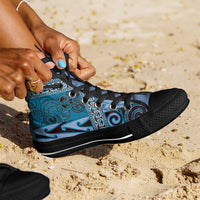 Blue Aotearoa Kowhaiwhai Pattern High Top Shoes NZ Maori Quilt Style - Polynesian Pride