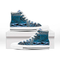 Blue Aotearoa Kowhaiwhai Pattern High Top Shoes NZ Maori Quilt Style - Polynesian Pride