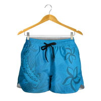 Blue Gradient Polynesia Shorts for Women Hawaiian Tribal Hammerhead Shark Tattoo - Polynesian Pride