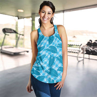 Blue Hawaii Kalo Palaka Motifs Women Racerback Tank Hawaiian Taro Leaves Elegant Vibes