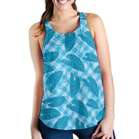 Blue Hawaii Kalo Palaka Motifs Women Racerback Tank Hawaiian Taro Leaves Elegant Vibes
