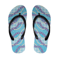 Blue Hawaii Palaka Honohono Pikake Flip Flops Hawaiian Orchid Lei Polynesian Pattern - Polynesian Pride