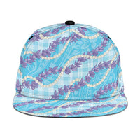 Blue Hawaii Palaka Honohono Pikake Snapback Cap Hawaiian Orchid Lei Polynesian Pattern - Polynesian Pride